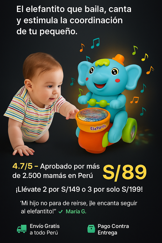 Elefante Musical para bebé con luces y bola que sopla