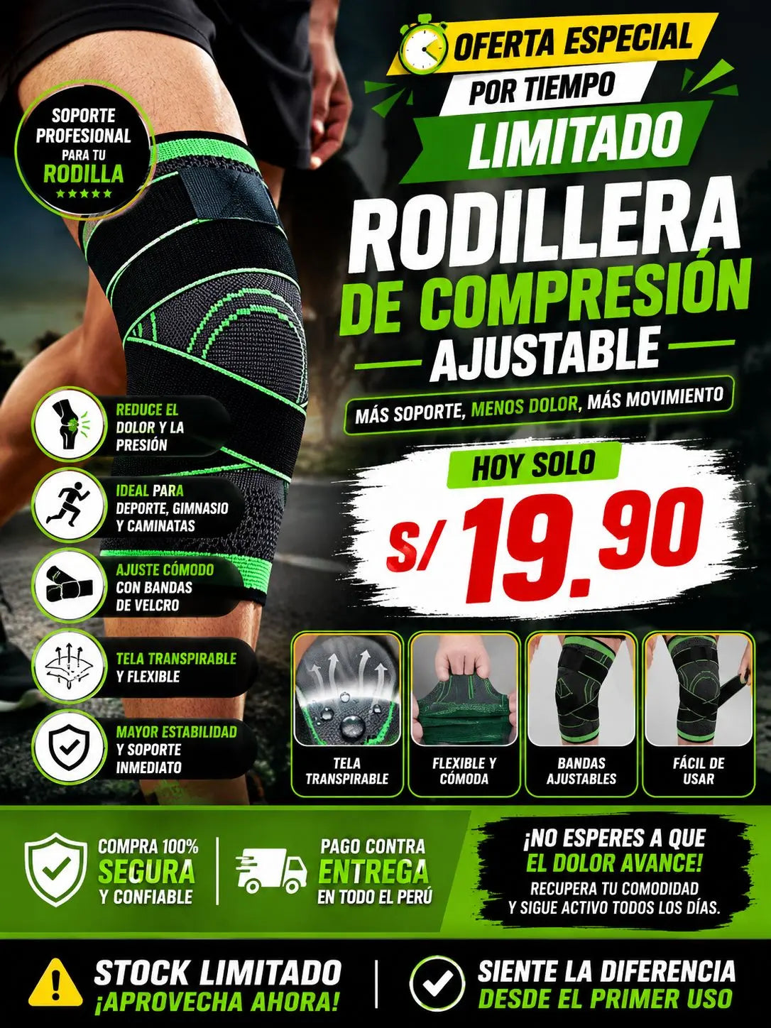 Rodillera de compresion ajustable